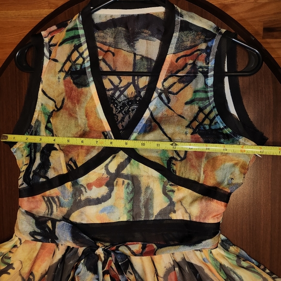 NWT Queen Mulock *RARE* Flowy Abstract Art Maxi Dress SZ LG - Picture 3 of 10